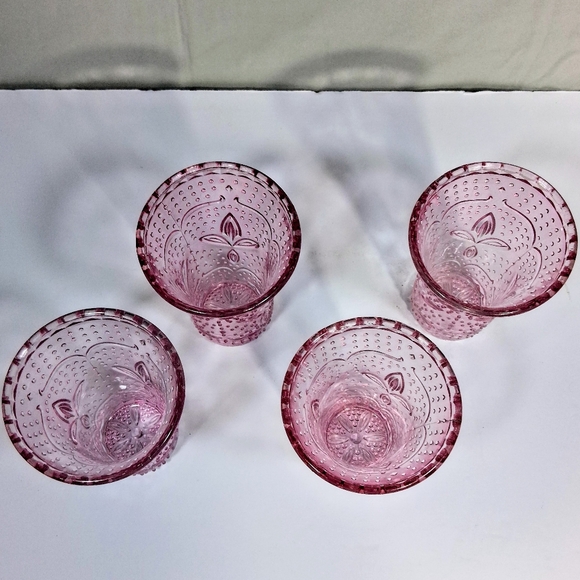 Set Of 4 Hobnail 30's-40's Vintage Depression Era Pink Beverage Glasses/Tumblers - Picture 2 of 8